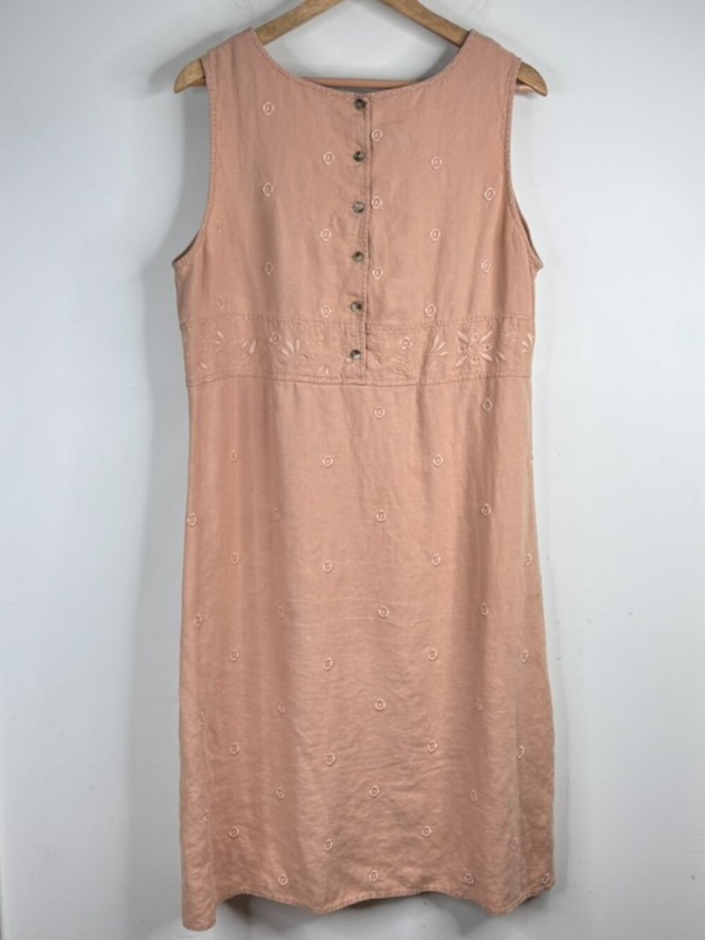 J Jill 100% Linen Babydoll Dress L Embroidered Sleeveless Boho Coastal Cottage - Picture 5 of 10